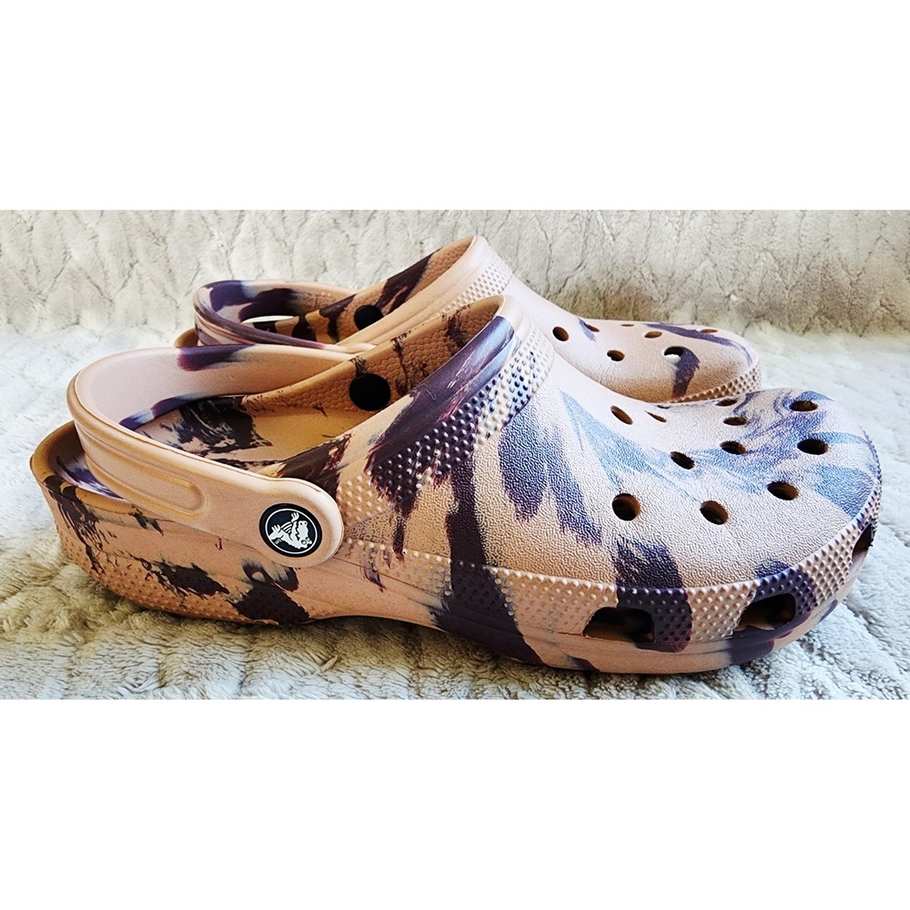 Crocs Classic Clog Marbled Tan Maroon Tie Dye Mens 8 Womens 10 Slip On Shoes